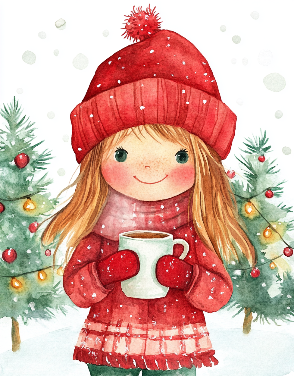 The Girl with Red Hat and Christmas Mug