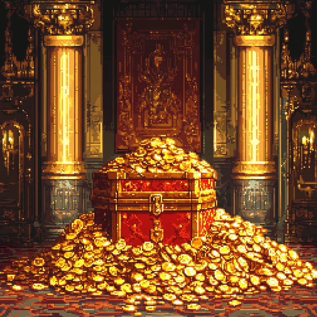 The Glittering Treasure Room with Piles of Coins