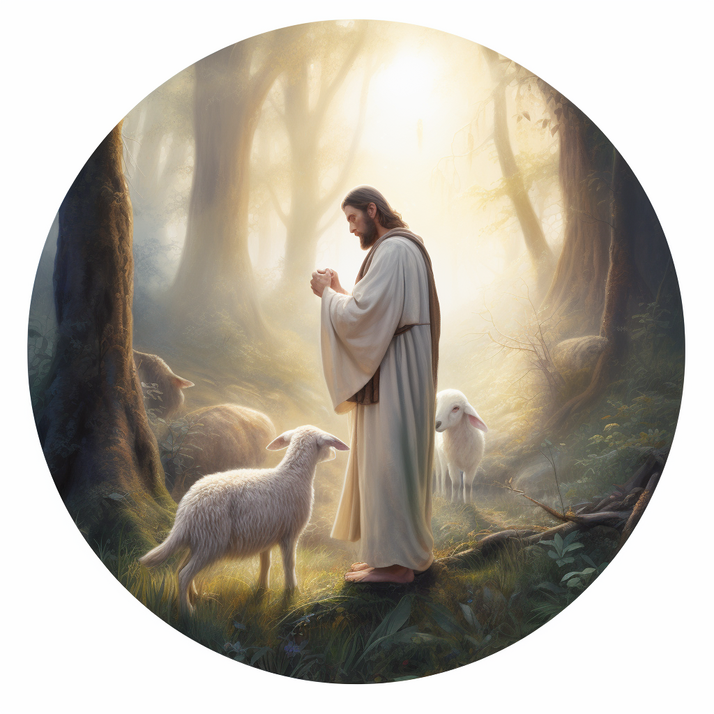 The Good Shepherd guides a trusting lamb