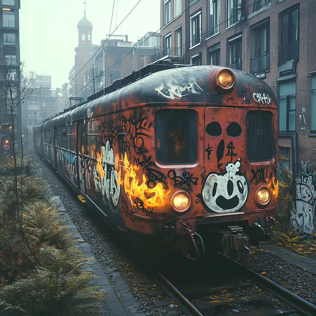 The Graffiti-Laden Train on Fire, Dutch Style