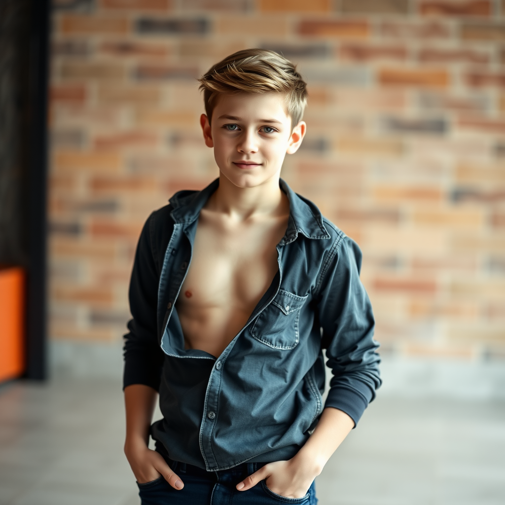 The Handsome 13-Year-Old European Boy in Tight Clothes