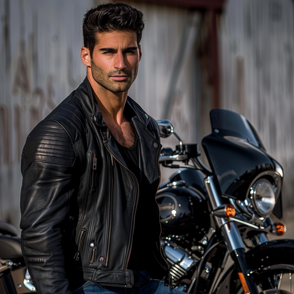 The Handsome Italian American Man on Motorcycle.