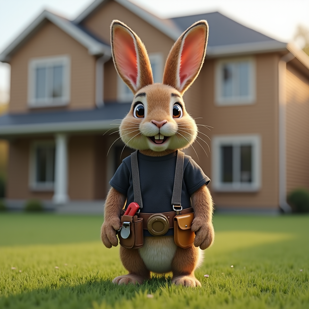 The Handy Easter Bunny with a Black T-Shirt