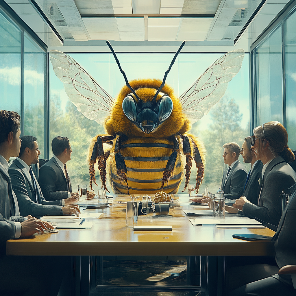 The Human Bee Executive Leading a Meeting.