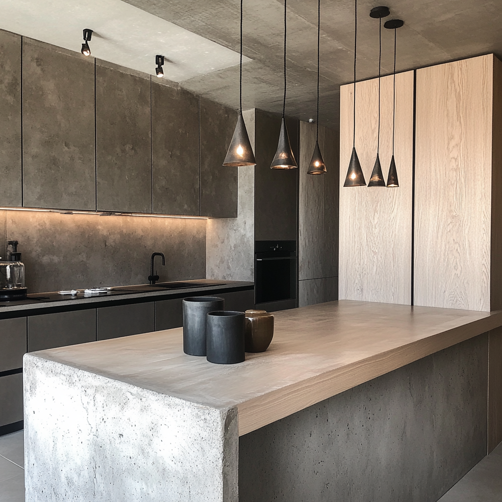 The Industrial-Style Kitchen and Foyer with Concrete Features