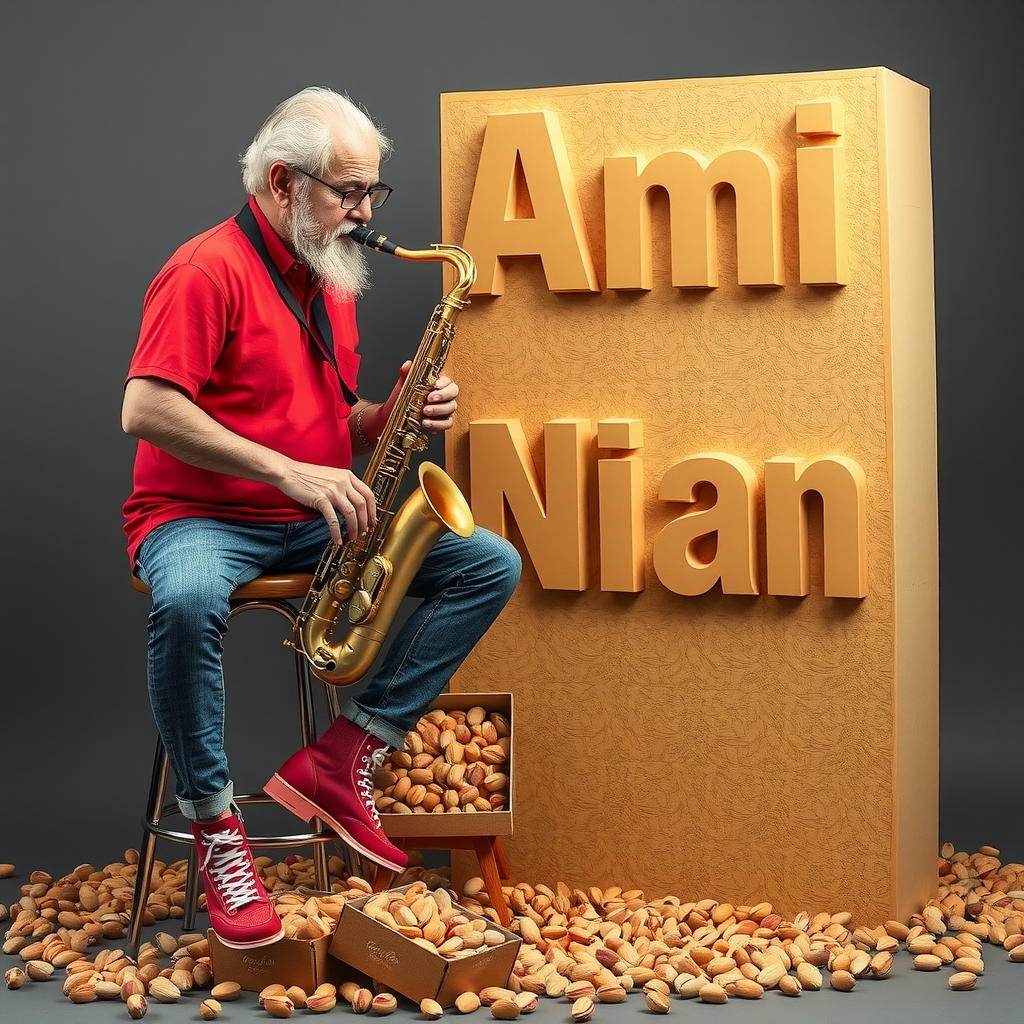 The Iranian Musician Playing Saxophone with Pistachios