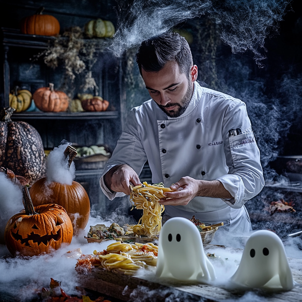 The Italian Chef Preparing Halloween Dishes in Spooky Kitchen