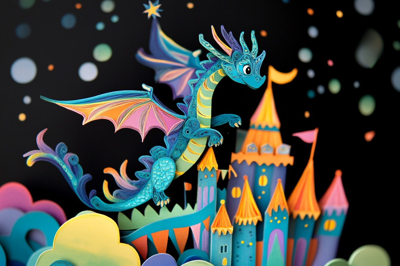 The Joyful Dragon Soaring Over Magical Castle