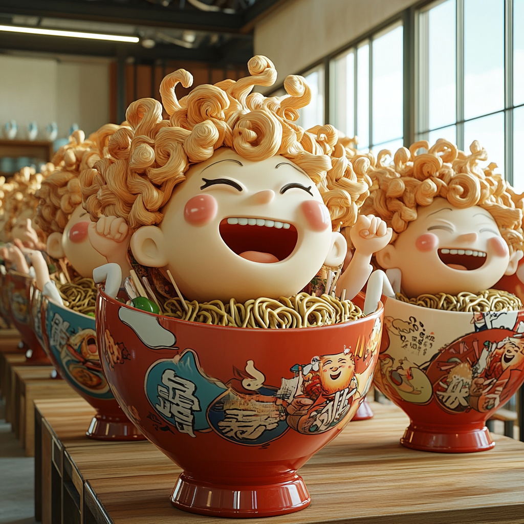 The Joyful Ramen Factory with Whimsical Characters