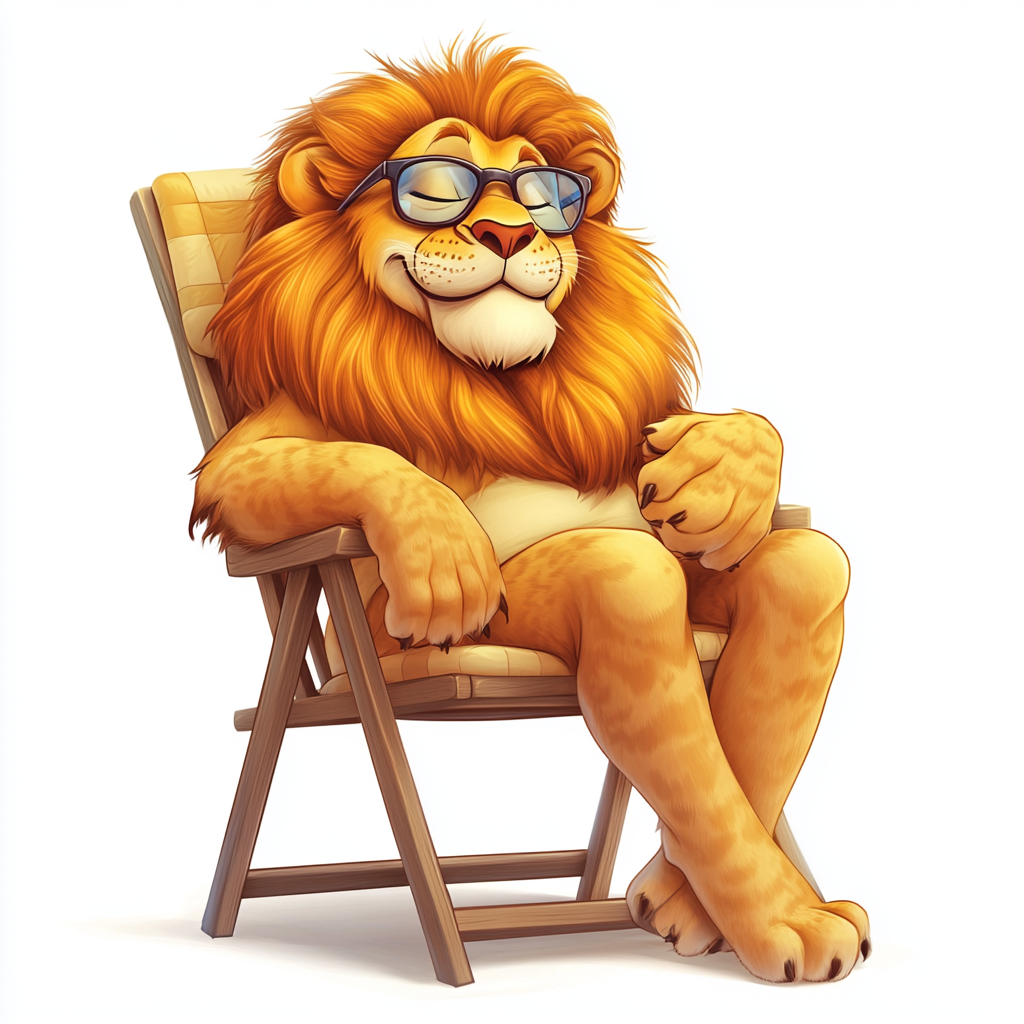 The Lion King wearing eyeglasses, funny children's illustration.