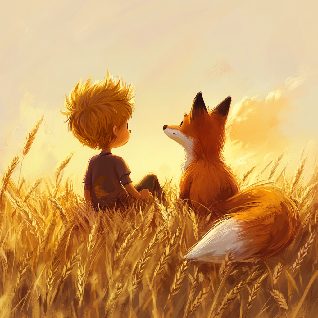 The Little Prince Meets Fox in Golden Field