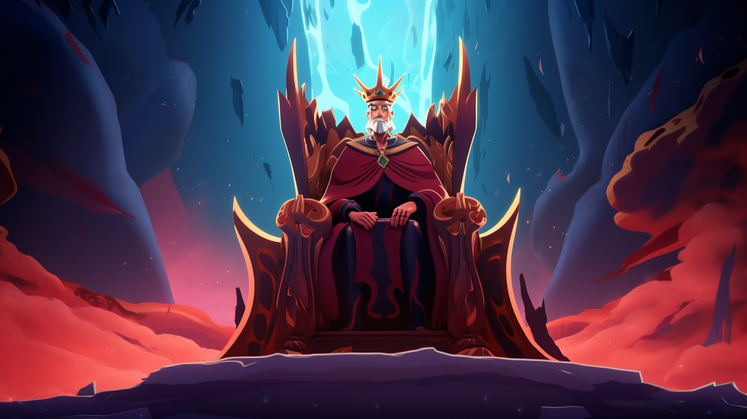 The Lonely Proud King on empty planet throne.