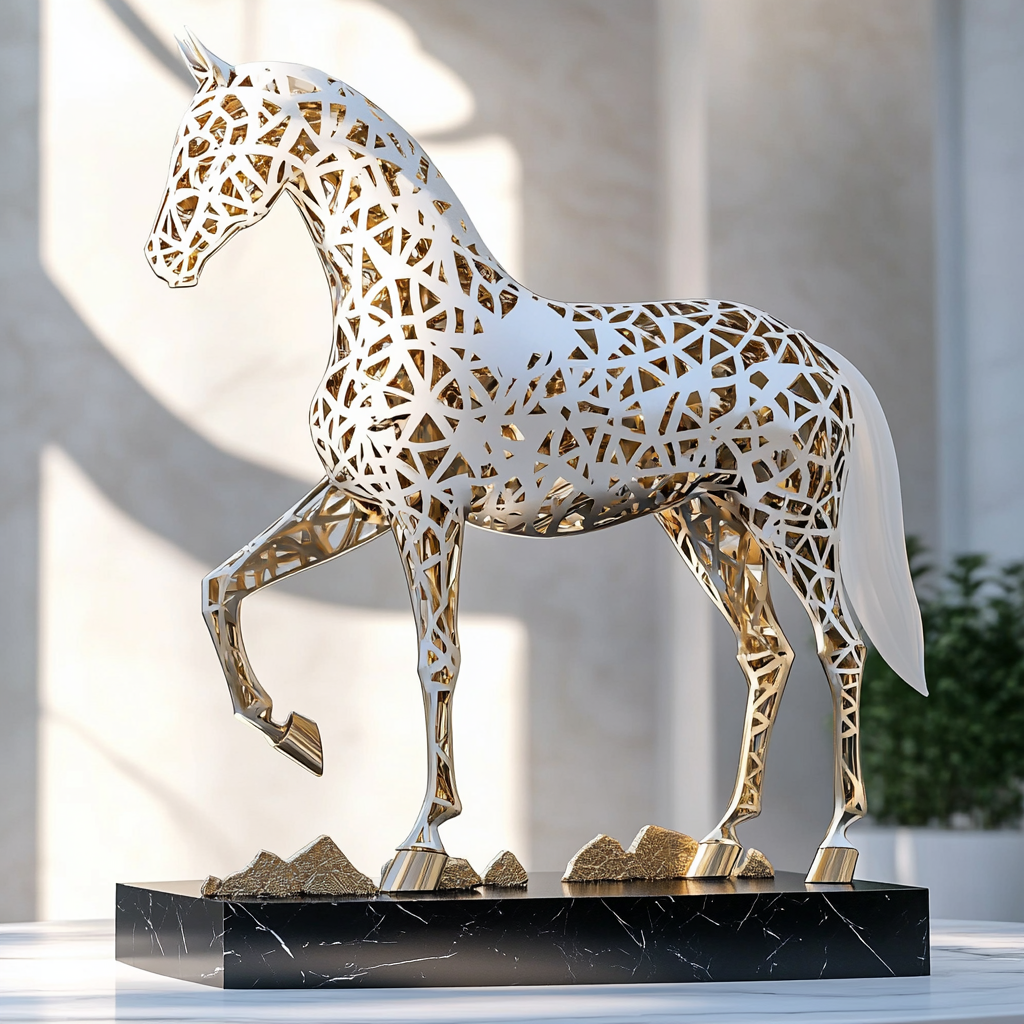 The Majestic, Intricate Jumping Horse Sculpture on Pedestal