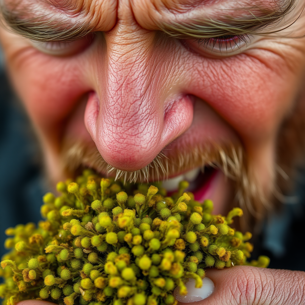 The Man Eats Sea Moss in Close Up