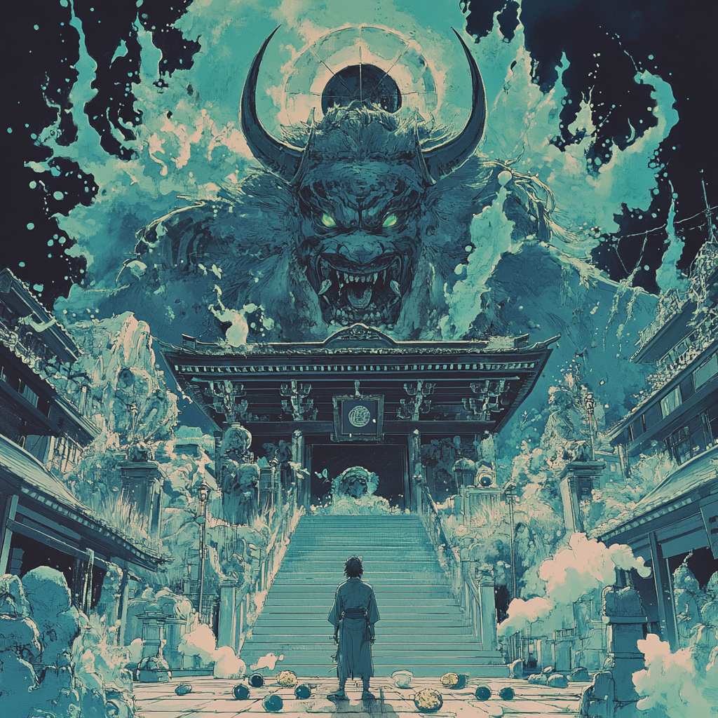 The Medicine Seller confronting Mononoke at shrine.