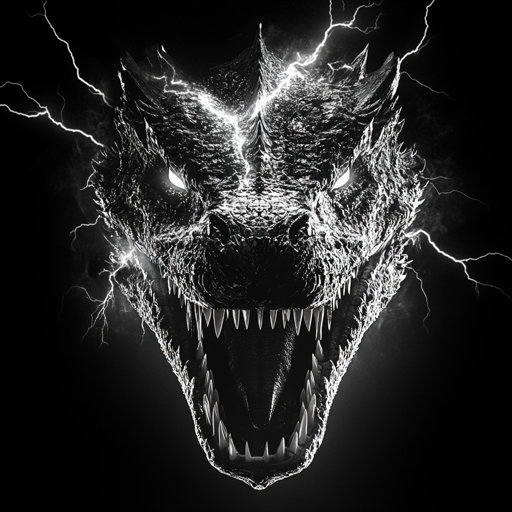 The Menacing Black and White Dragon's Electric Gaze