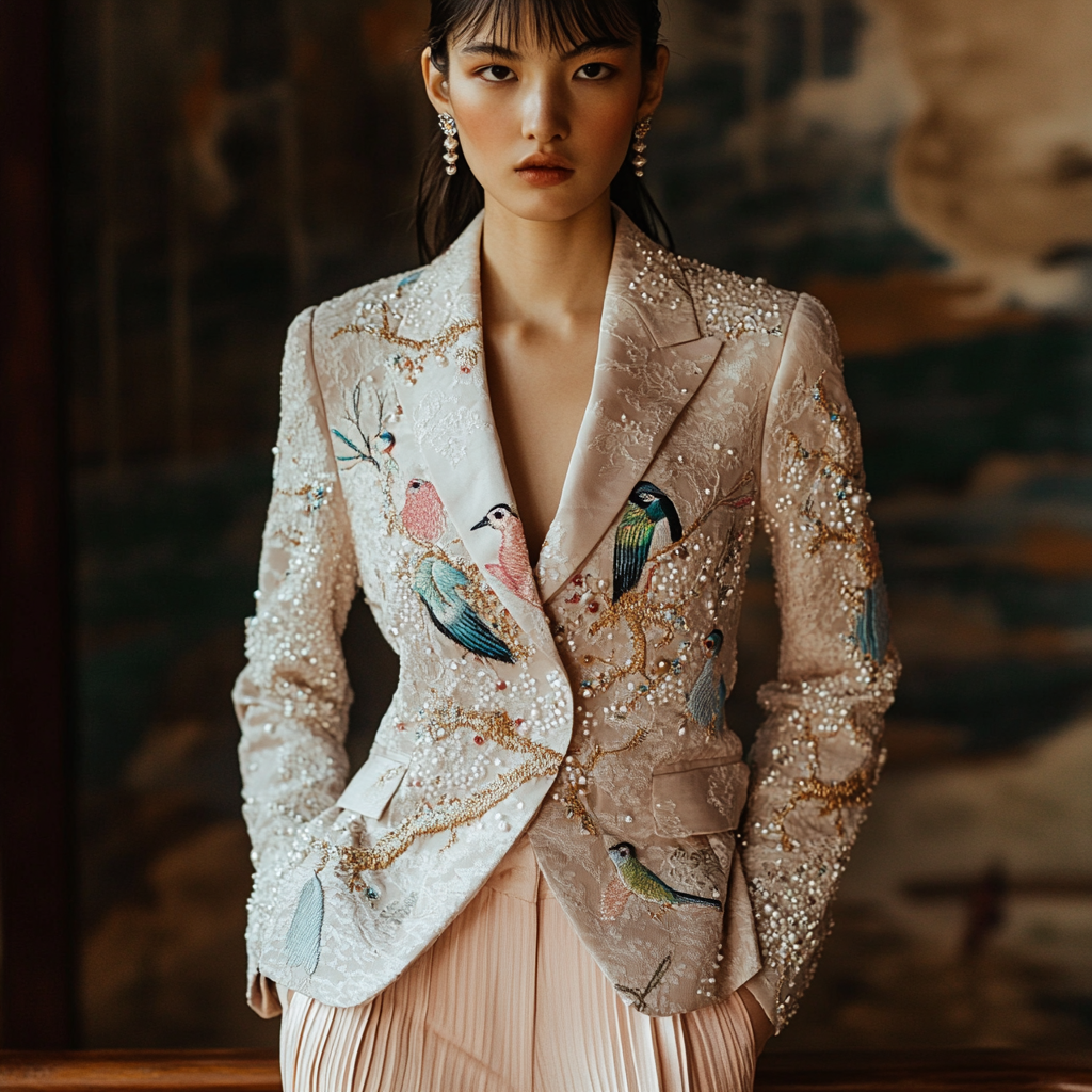 The Model in Japanese Art Style Lace Blazer