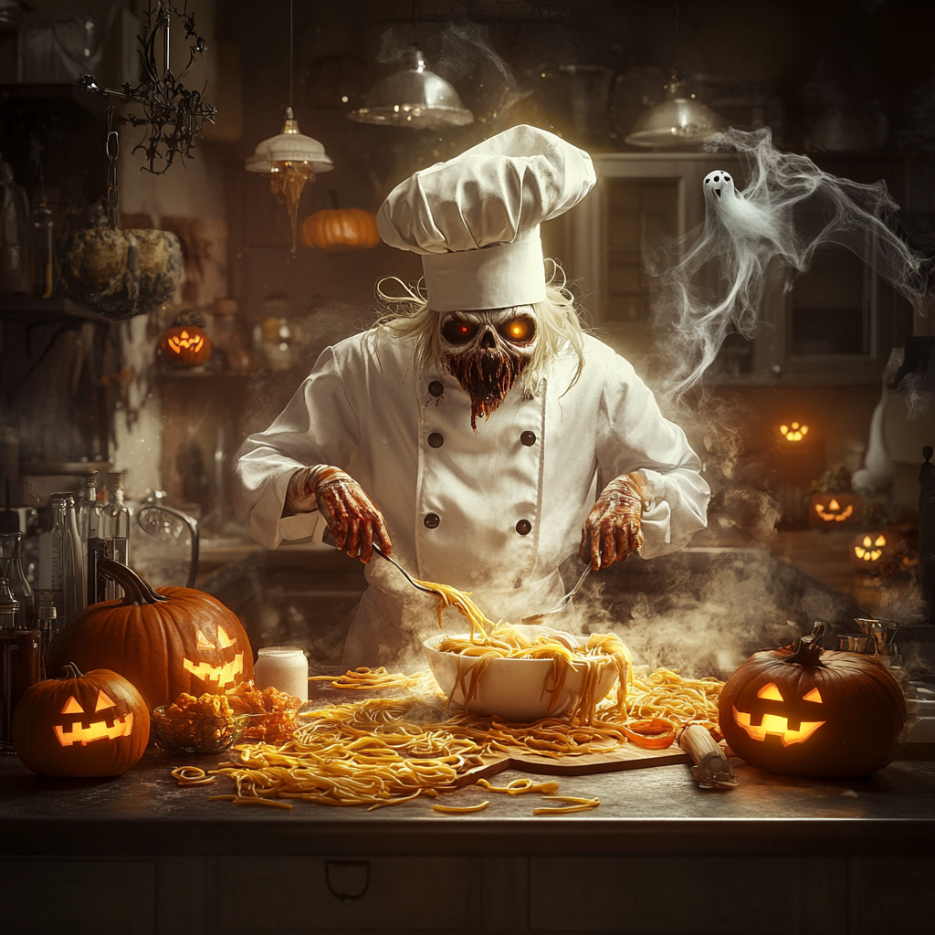 The Monster Chef Preparing Halloween Italian Dishes