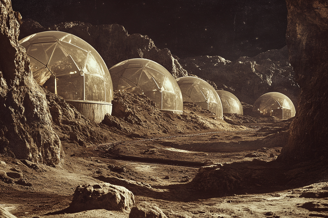 The Moon Colony with Domes and Railines