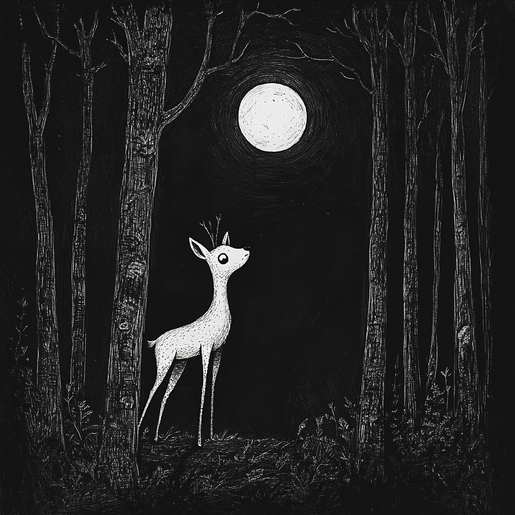 The Mysterious Forest: A Deer in Moonlight