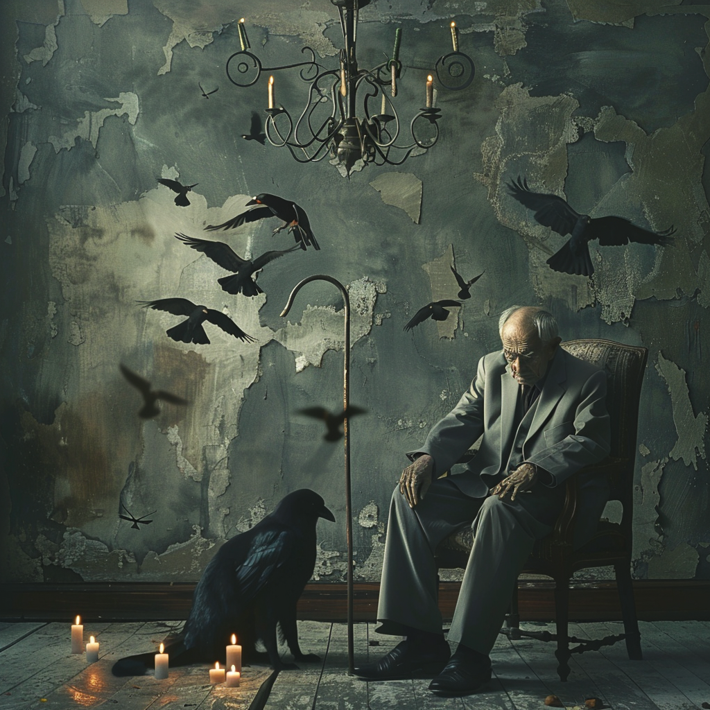 The Mysterious Old Man Sitting with Crows