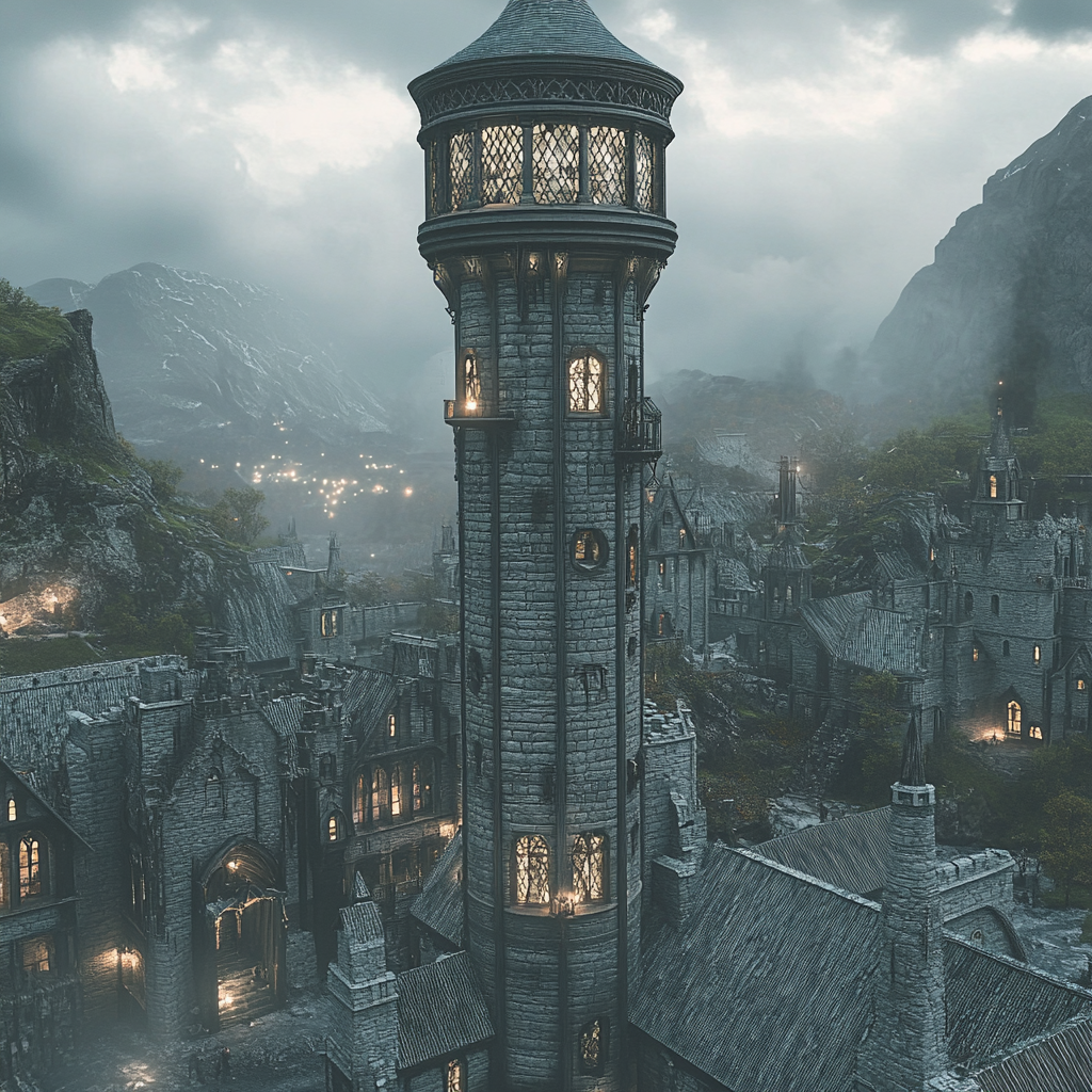 The Mysterious Tower in a Fantasy City