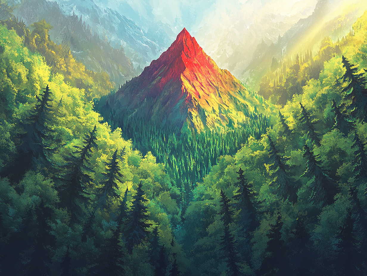 The Mystical Forest with Red Mountain Peak