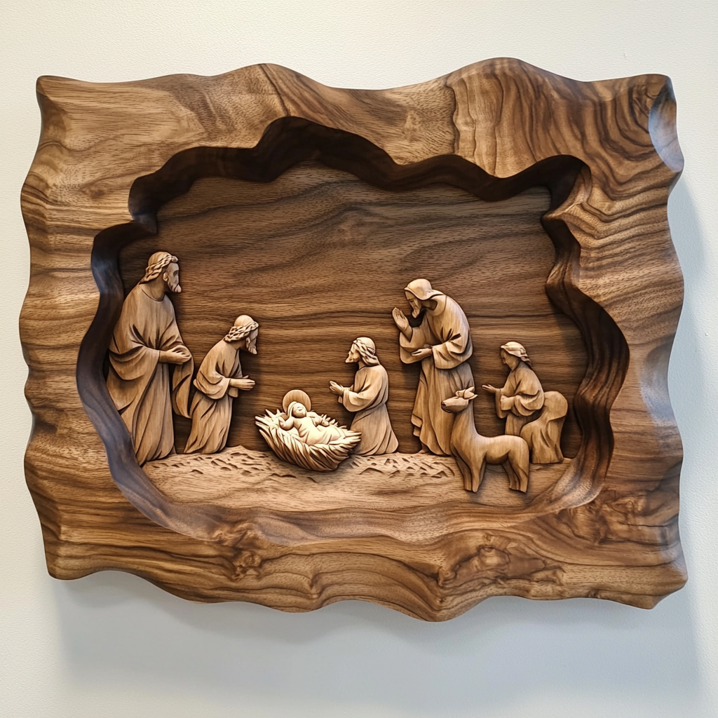 The Nativity Scene in a Wooden Frame