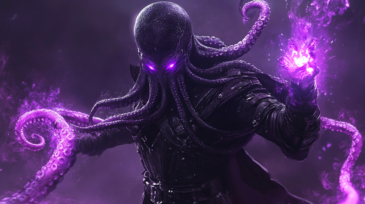 The Octopus Sorcerer in Black Armor Attacks