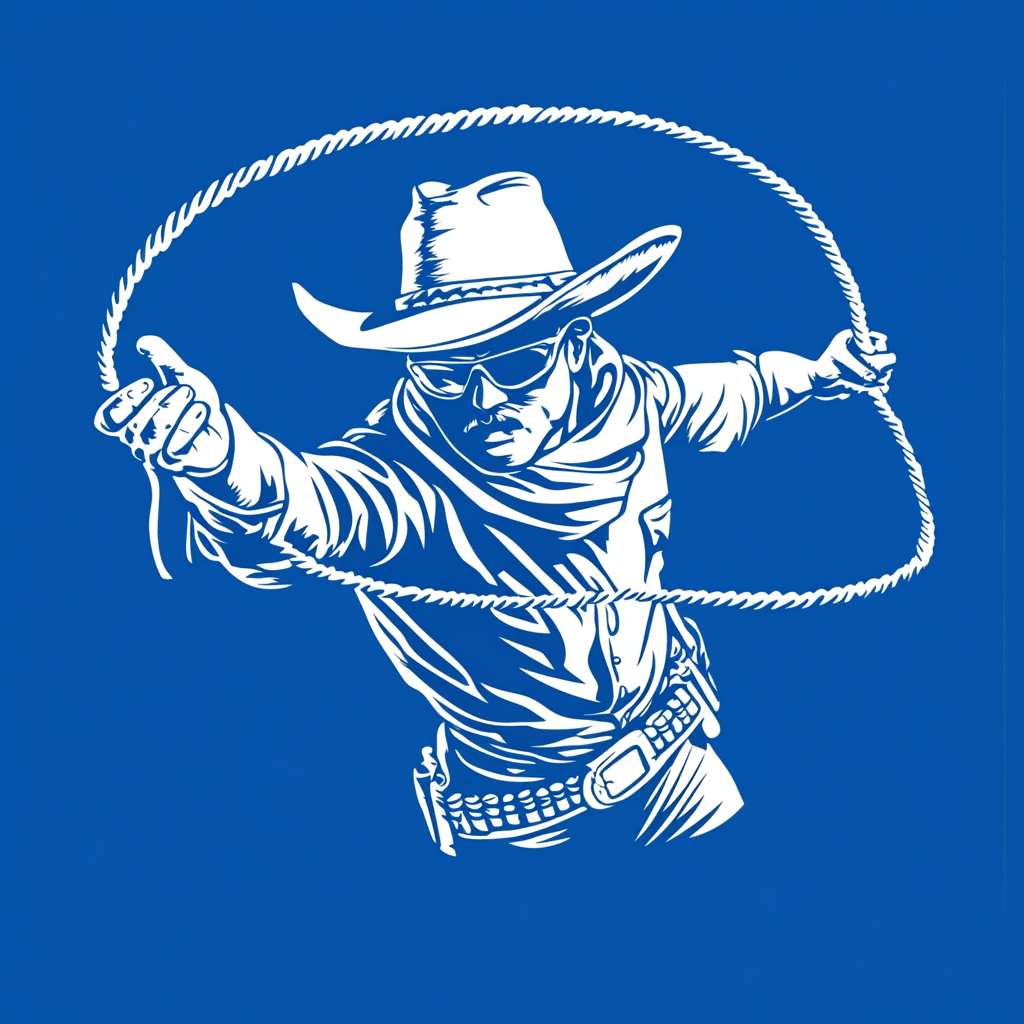 The Outlaw Cowboy with Lasso on Blue Background