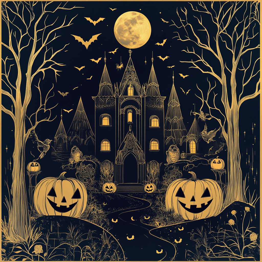 The Owlery on Halloween Night in Gold Foil