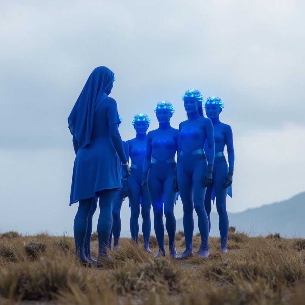 The Pleiadian Beings in Electric Blue Uniforms