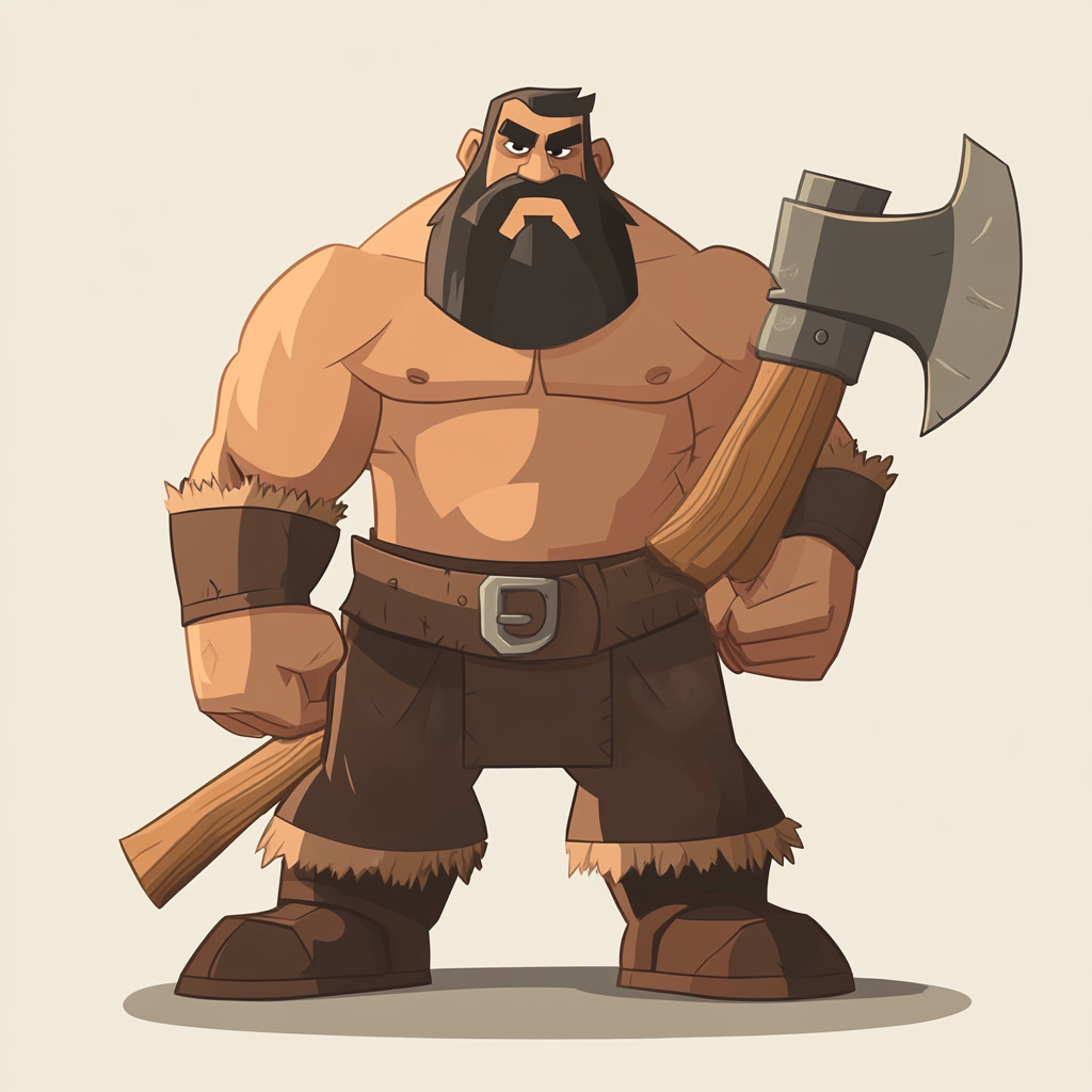 The Powerful Cartoon Barbarian Warrior with Great Axe