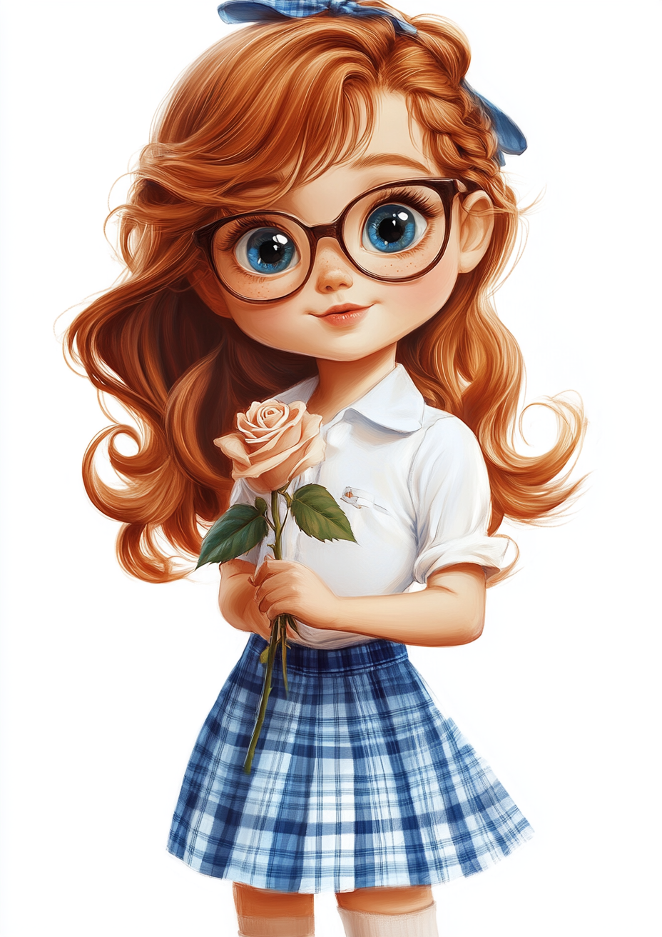 The Pretty Girl with Glasses and Rose