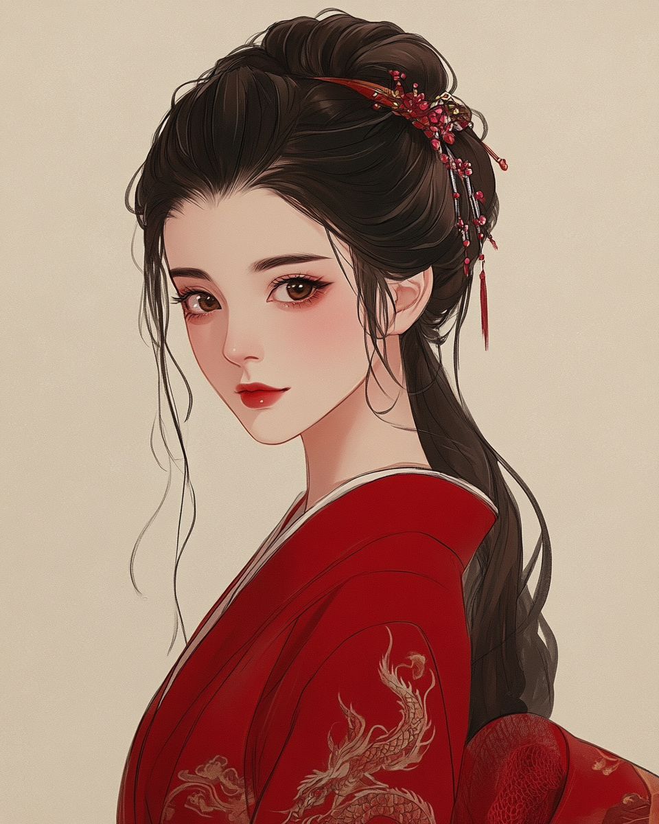 The Proud Geisha in Red Kimono.