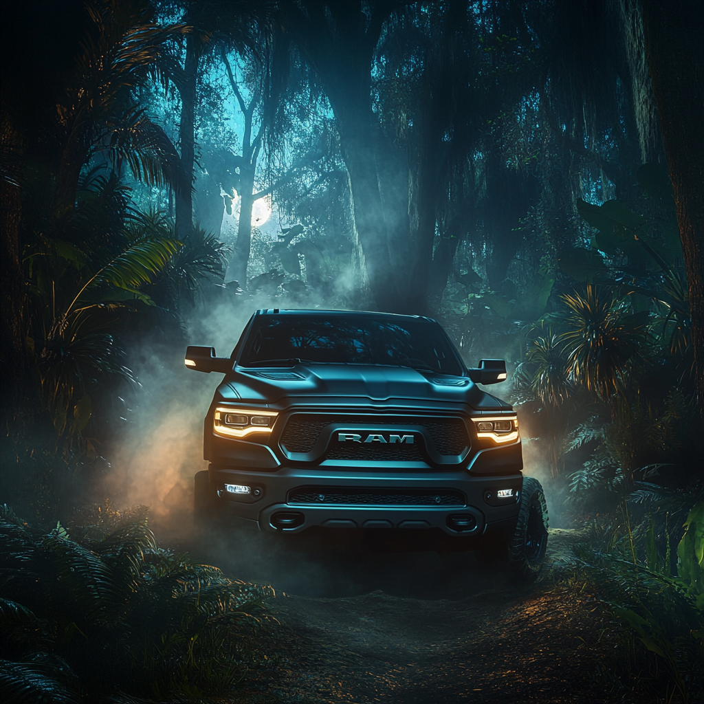 The Ram 1500 Truck Parked in Mystical Jungle Night