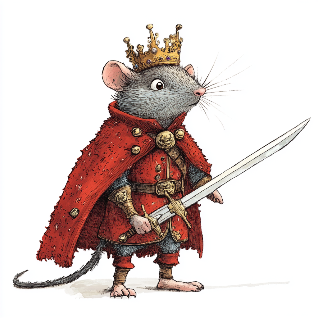 The Rat King in a Crown and Sword, Styled Scandinavian, Beatrix Potter Art.