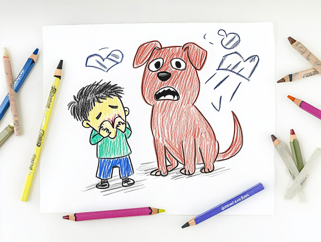 The Sad Boy and His Dog Drawing