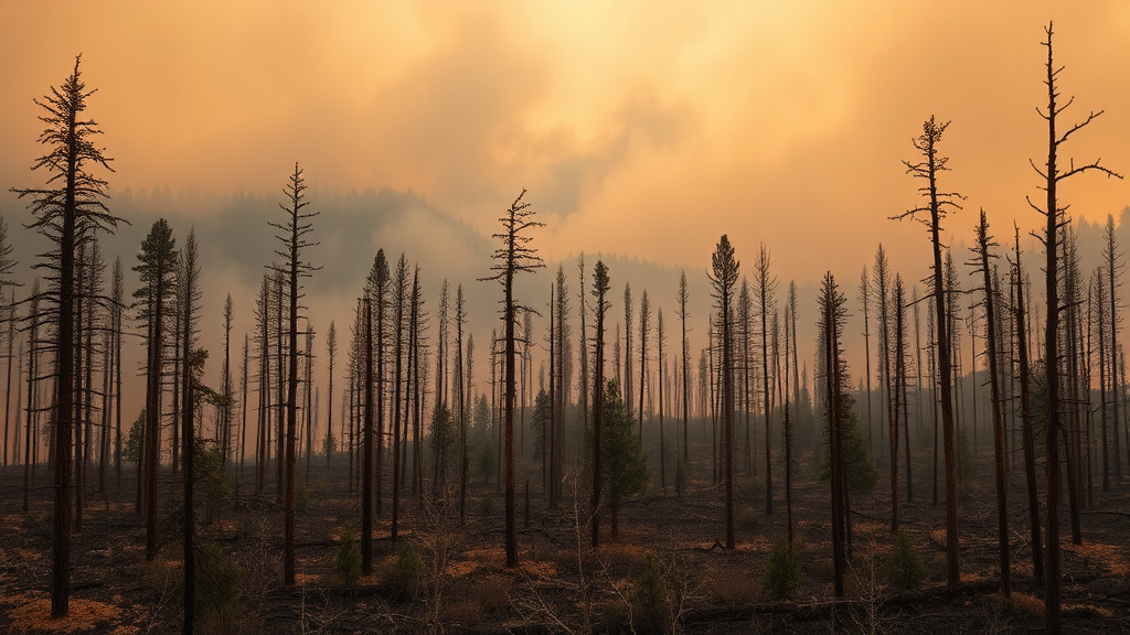 The Sad Forest After The Wildfire Incident.