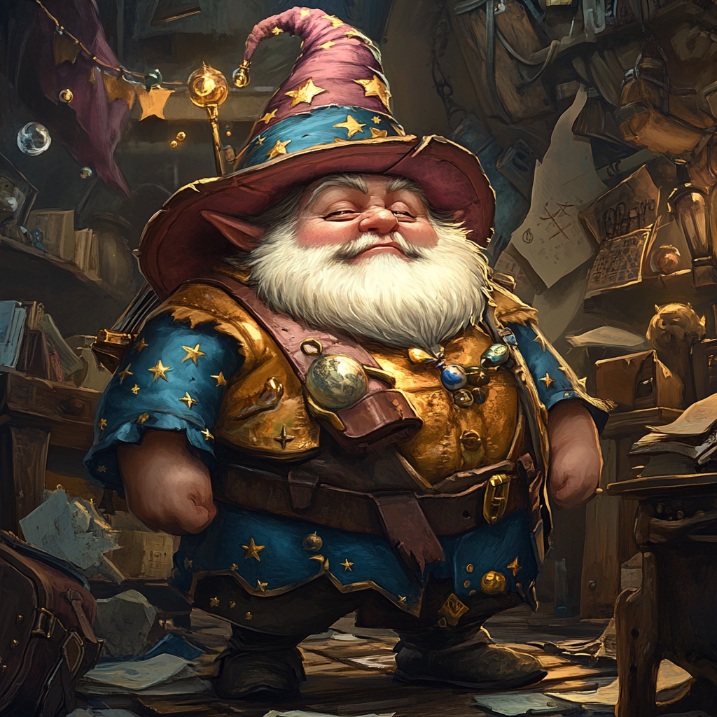 The Serious Gnome Halfling at His Desk