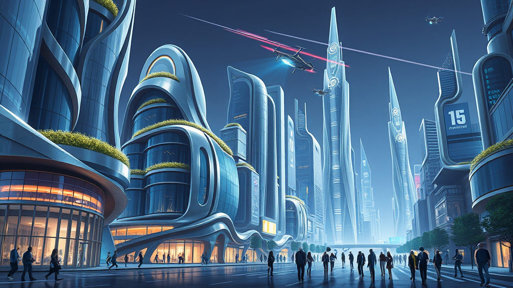 The Shimmering Futuristic City with Flying Cars