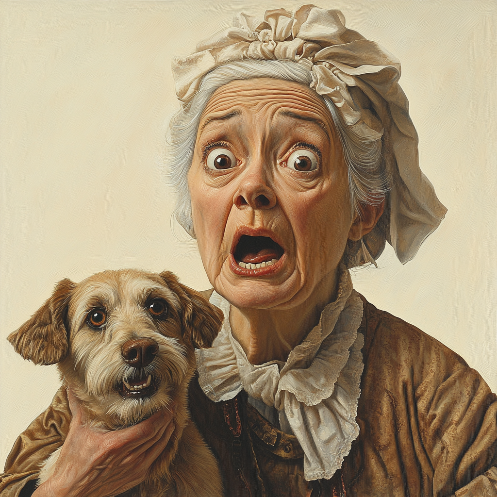 The Shocked Victorian Mother Hubbard and Dog Tableau