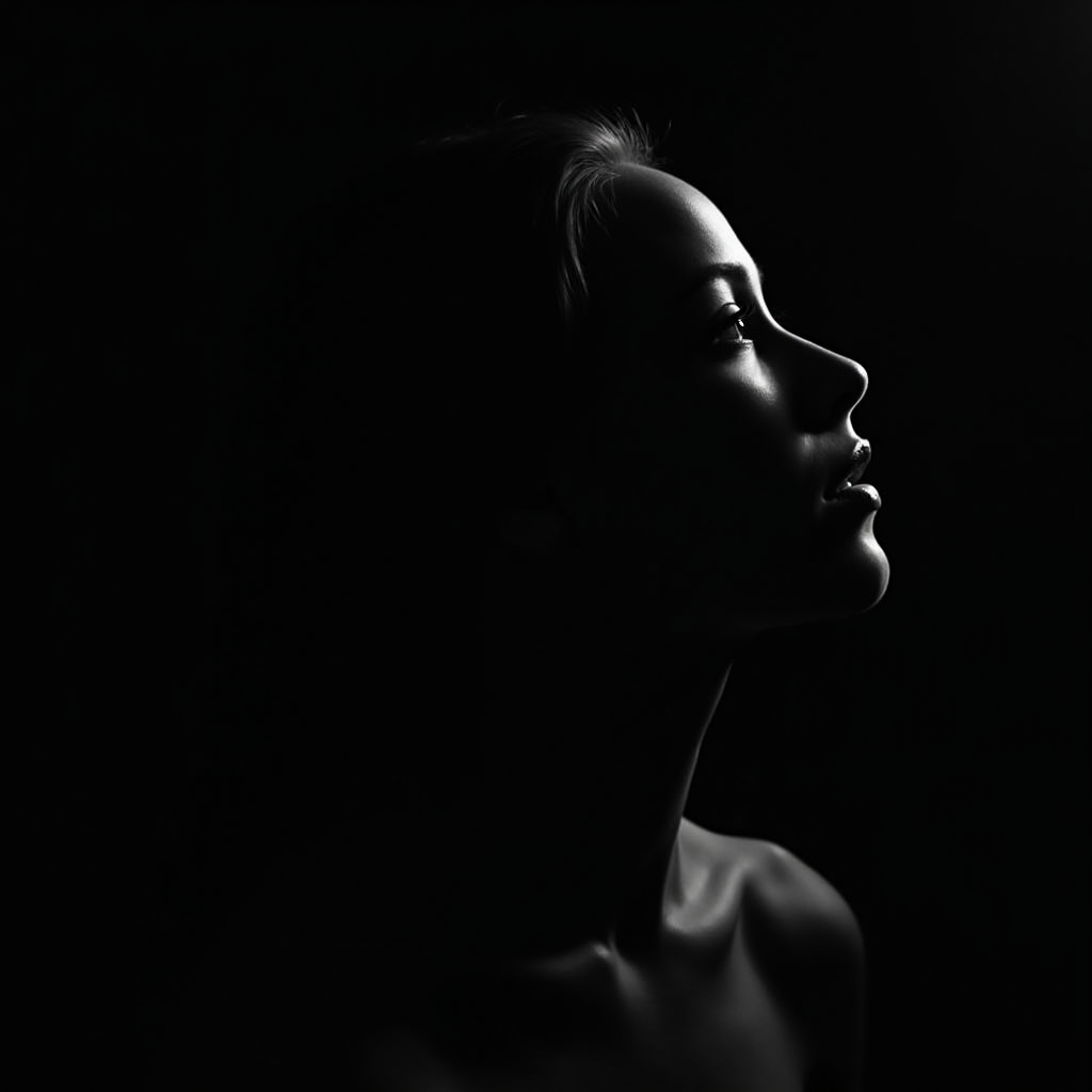 The Silhouette of a Young Woman in Spotlight