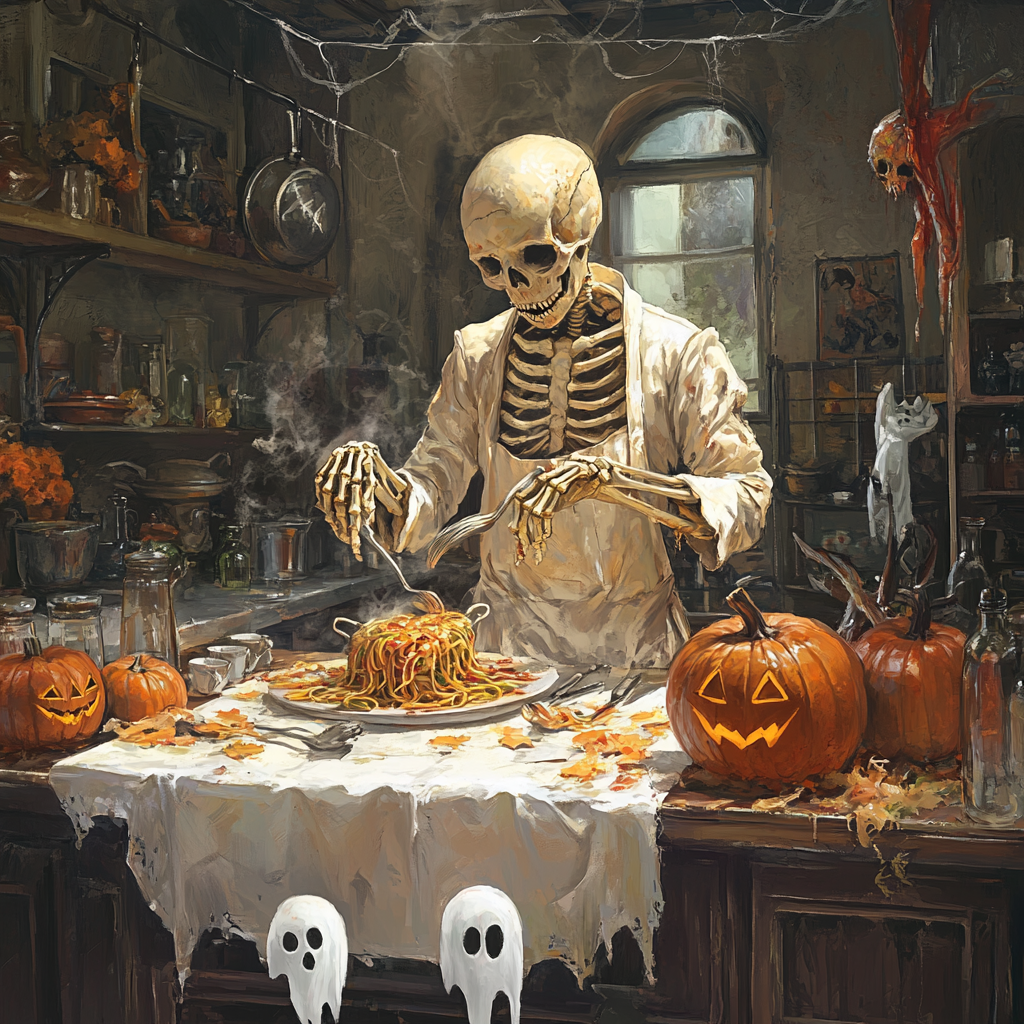 The Skeleton Chef Prepares Halloween Italian Dishes