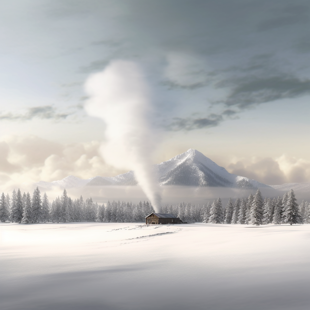 The Small Hut in Snowy Field