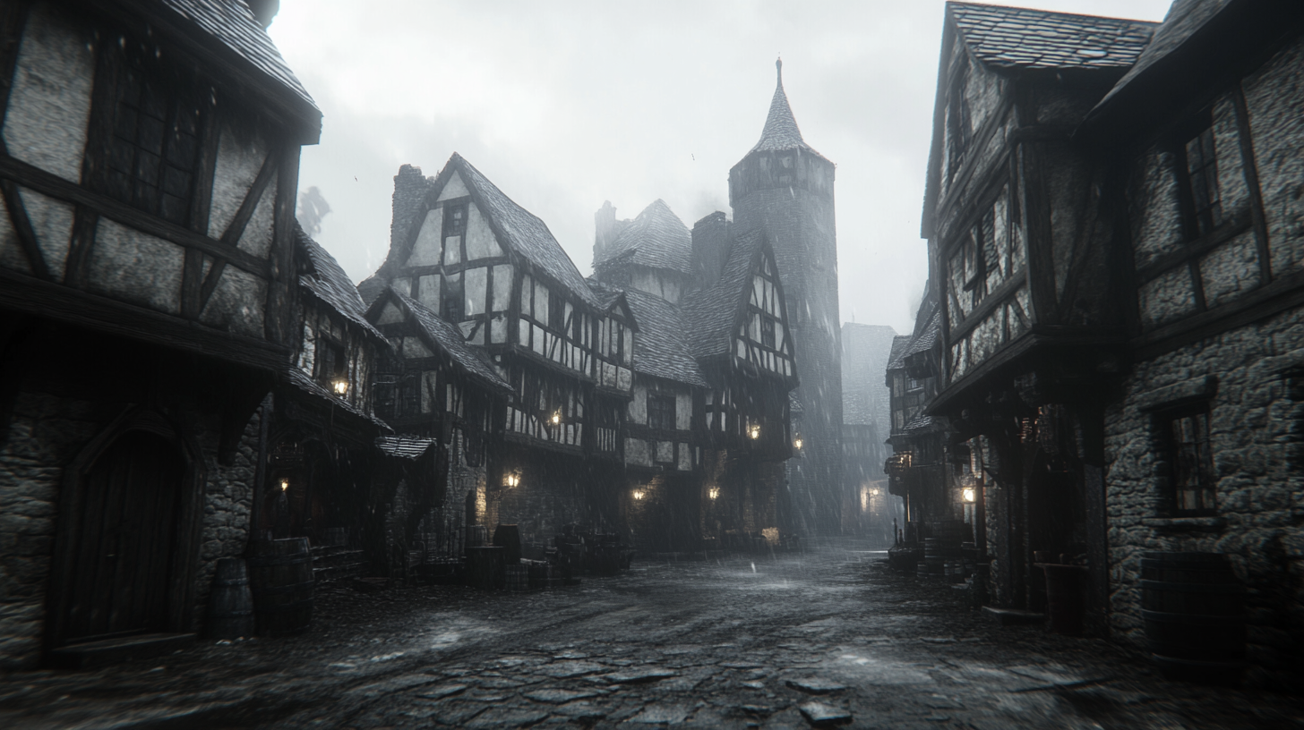 The Spooky Medieval Town under Dark Skies