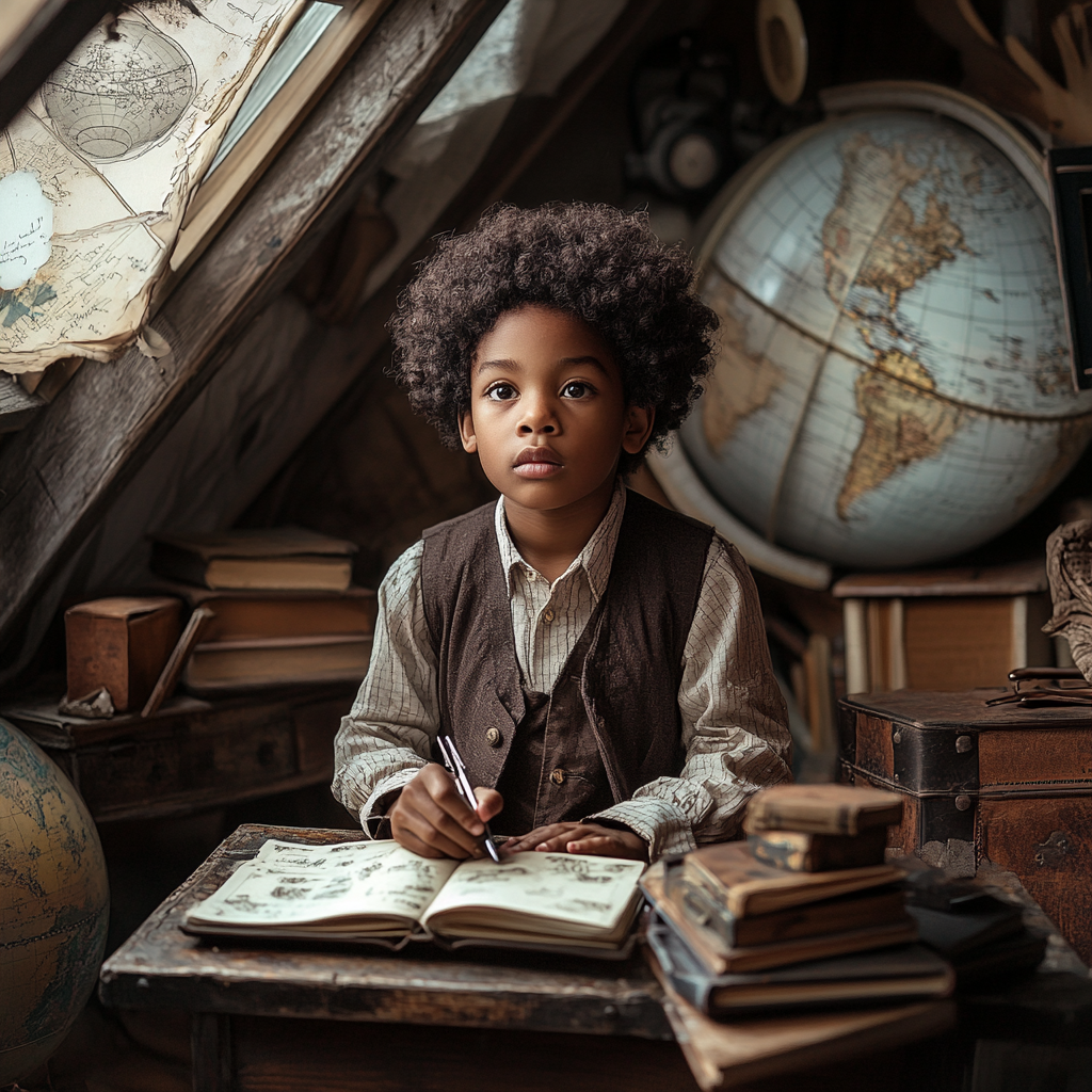 The Storyteller: A Black Child in Cozy Attic