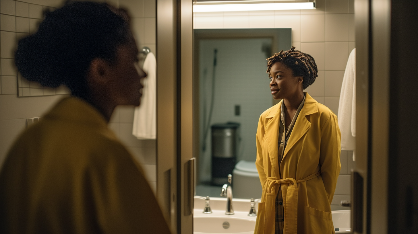 The Surprised Woman Meeting Doctor in Upscale Bathroom