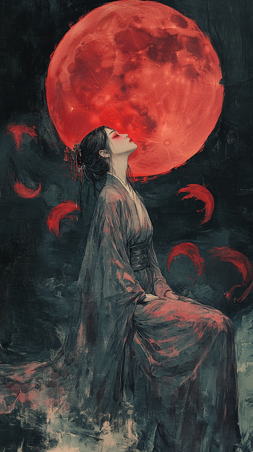 The Surreal Red Fox Woman under Full Moon