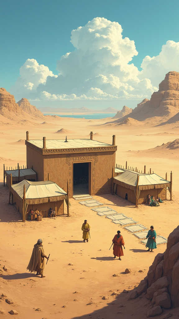 The Tabernacle in the Israelite camp in the desert.